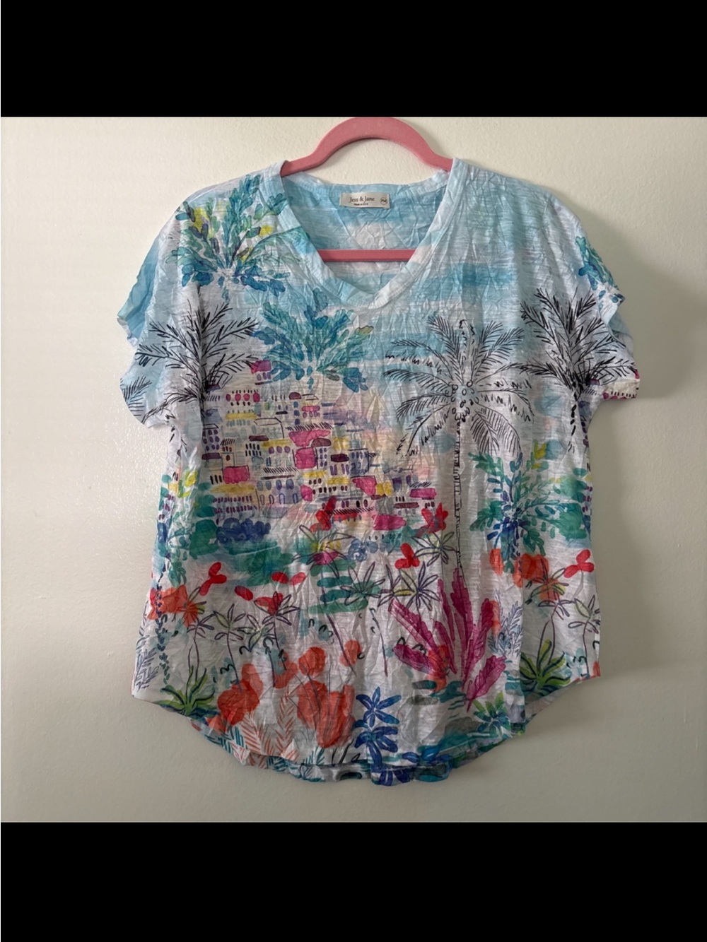 Jess & Jane Petite PM Cinque Italy Crinkled Blouse Top